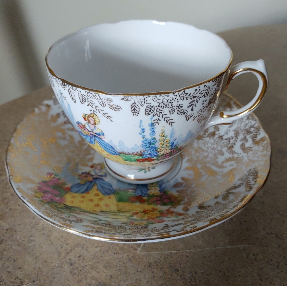 Colclough Bone China Crinoline Lady teacup and saucer